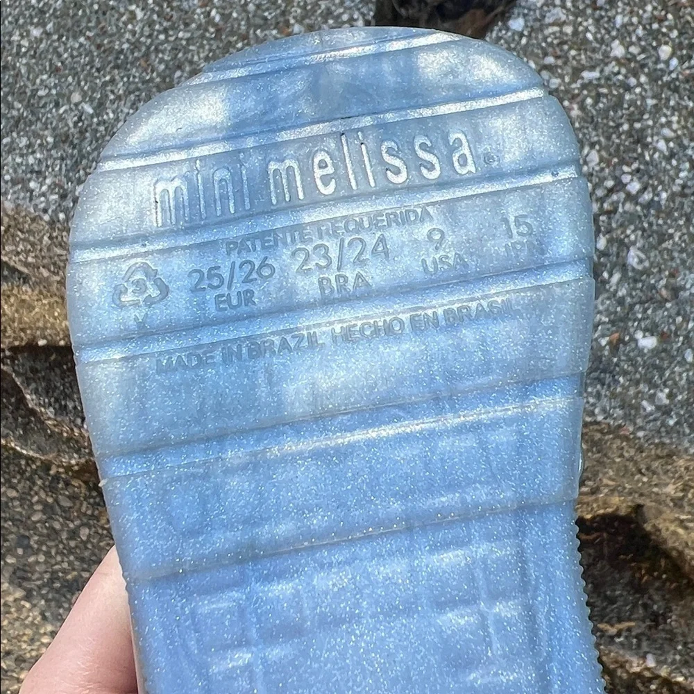 Mini Melissa Light Blue Glitter Bow Rain Booties